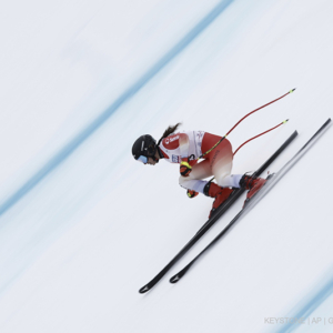 Switzerland's Malorie Blanc speeds down the course during an alpine ski, women's World Cup downhill training, in Kvitfjell, Norway, Thursday, Feb. 27 2025. (AP Photo/Gabriele Facciotti) NORWAY ALPINE SKIING WORLD CUP